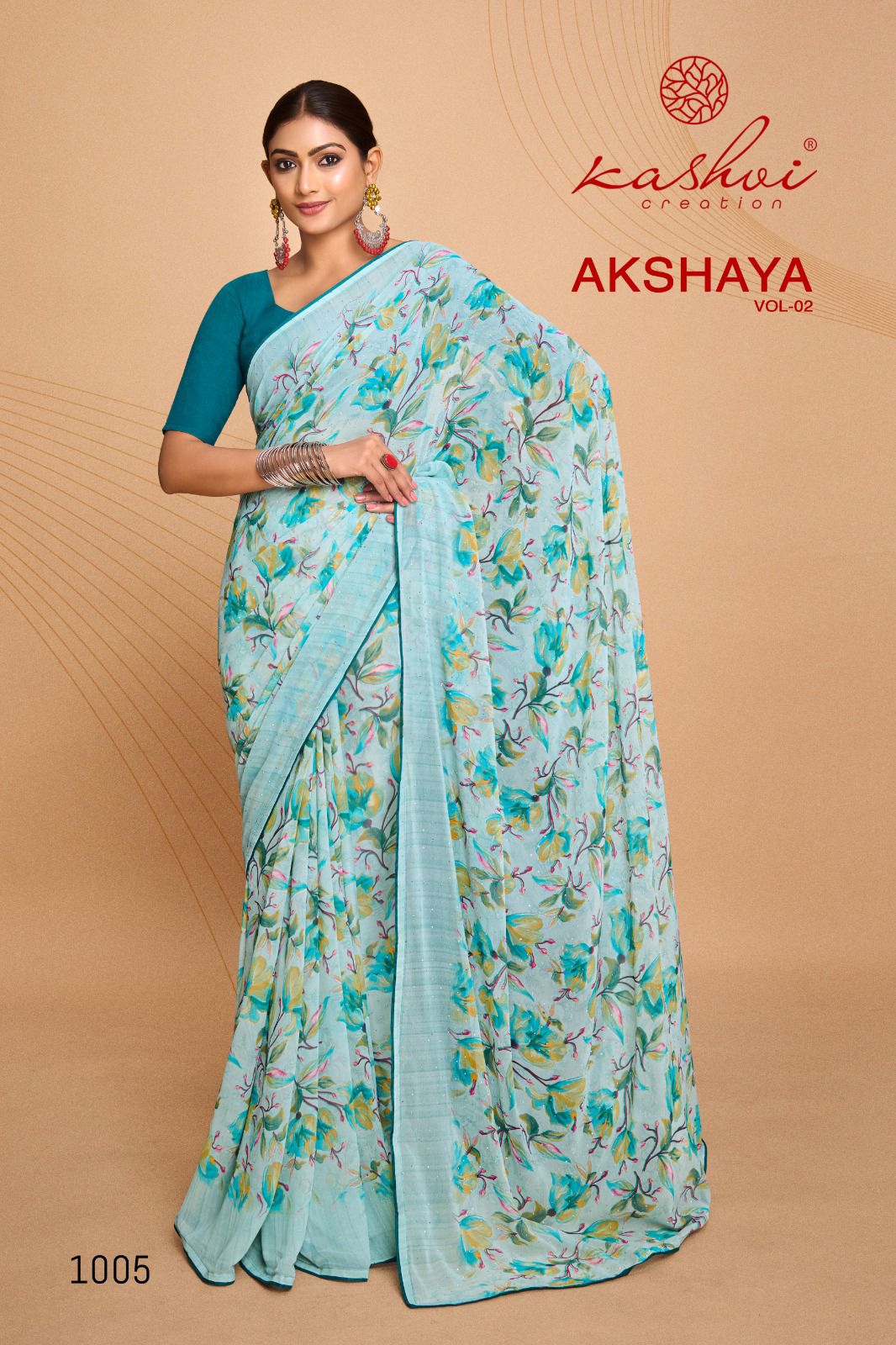 Akshaya Vol 2 By Kashvi Swarovski Work Weightless Printed Sarees Wholesale Market In Surat
